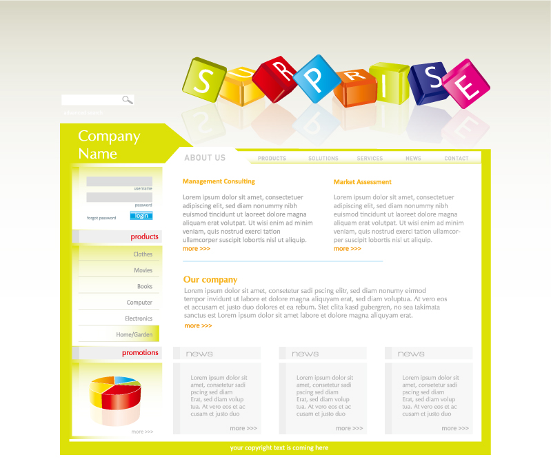 webpage template colorful modern design