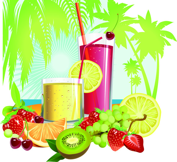 summer background fruits cocktail icons colorful bright decor