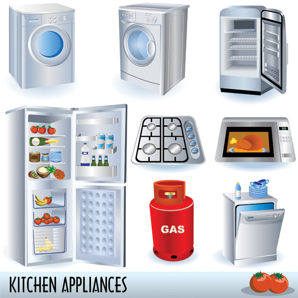 household appliances icons 3d modern design