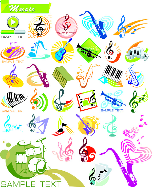 music design elements notes instruments icons