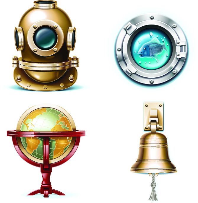 nautical exploration icons shiny colored modern design