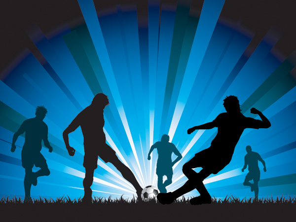 soccer background players silhouette design dark rays decor