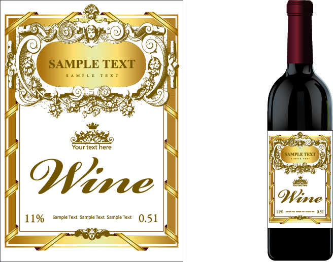 wine label template luxury golden classical decor