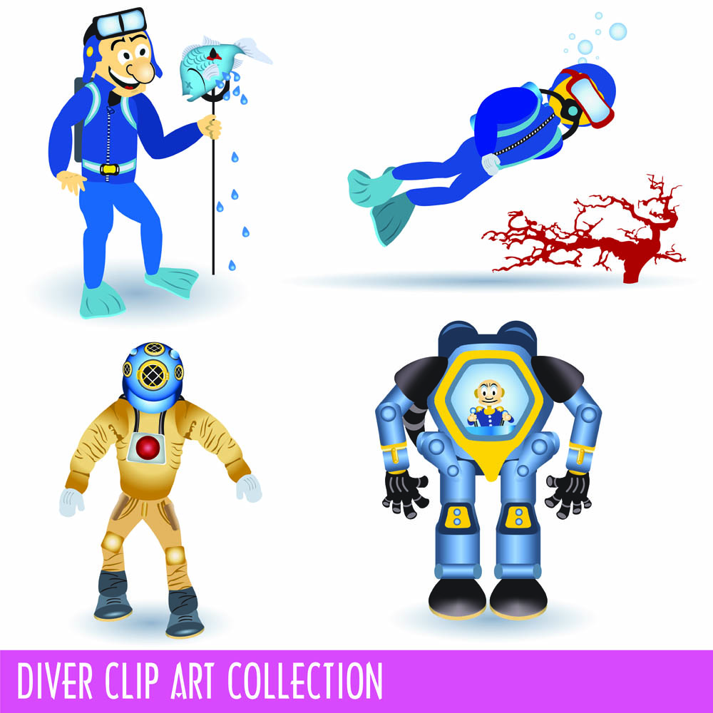 cartoon divers 02 vector