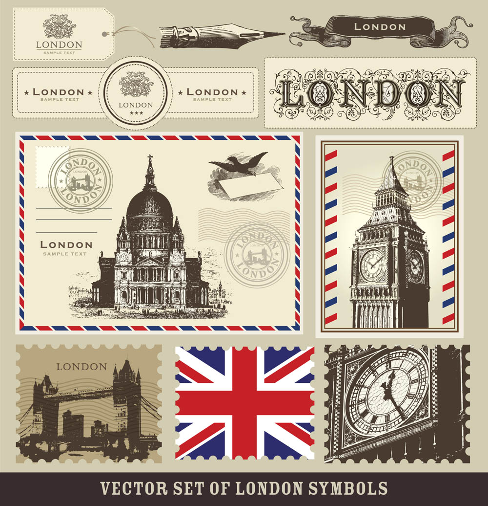 london and paris a symbol of stamps 02 vector