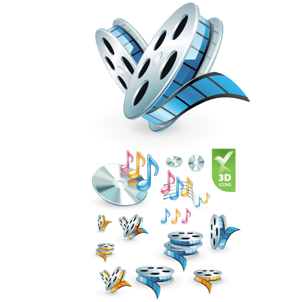 3d audio video icon vector