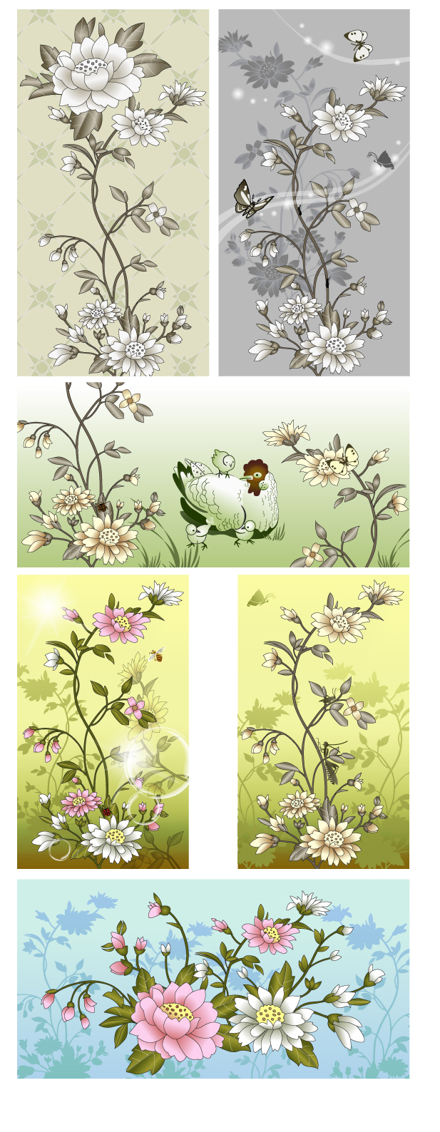 chinese style flower insect vector