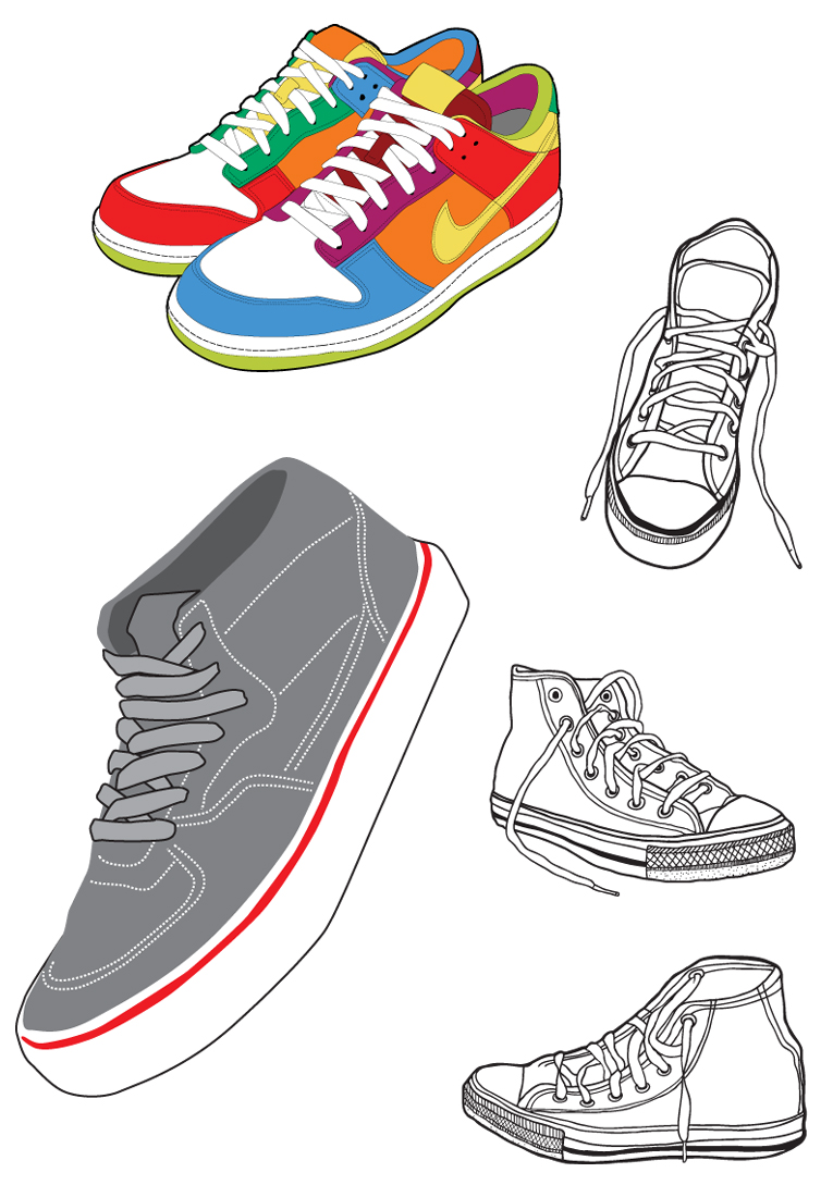 sports shoes and canvas shoes vector