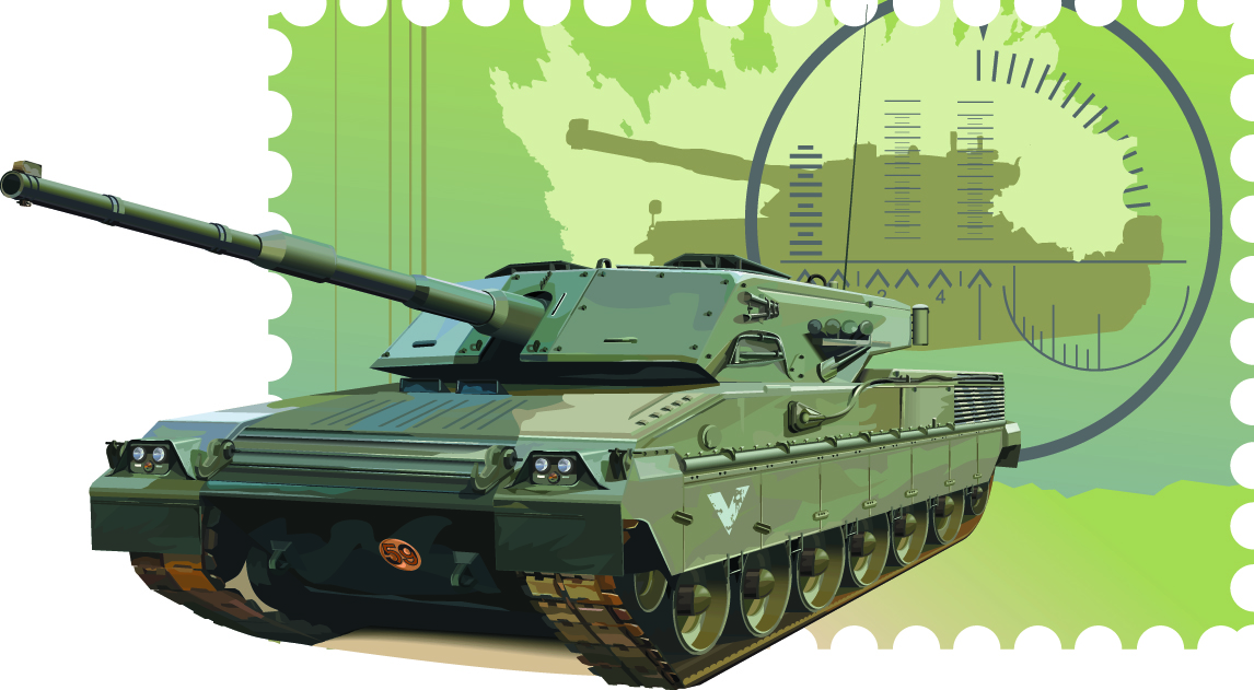 military stamp template tank icon colored 3d sketch