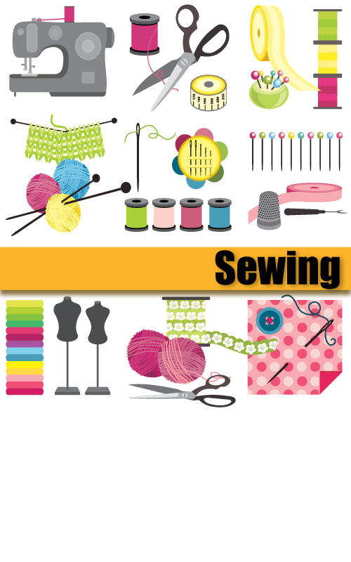 sewing work design elements colorful tools icons