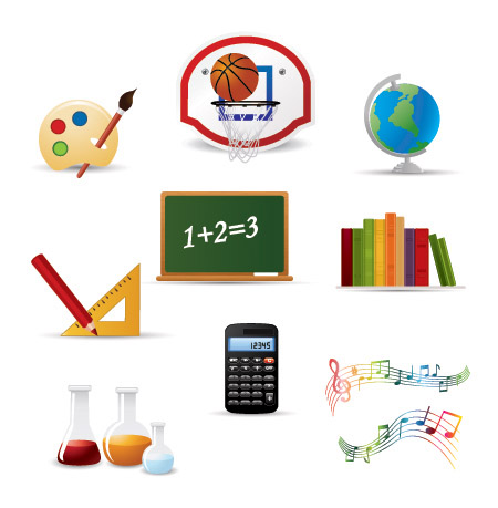 education tools icons colored symbols design