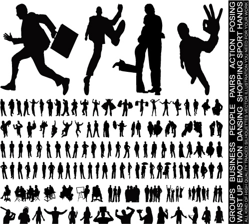 people icons collection black silhouette sketch