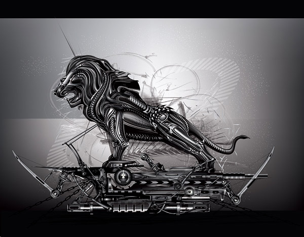 mechanical background lion icon modern grey design