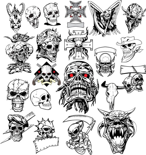 skull tattoos icons deadly horror sketch