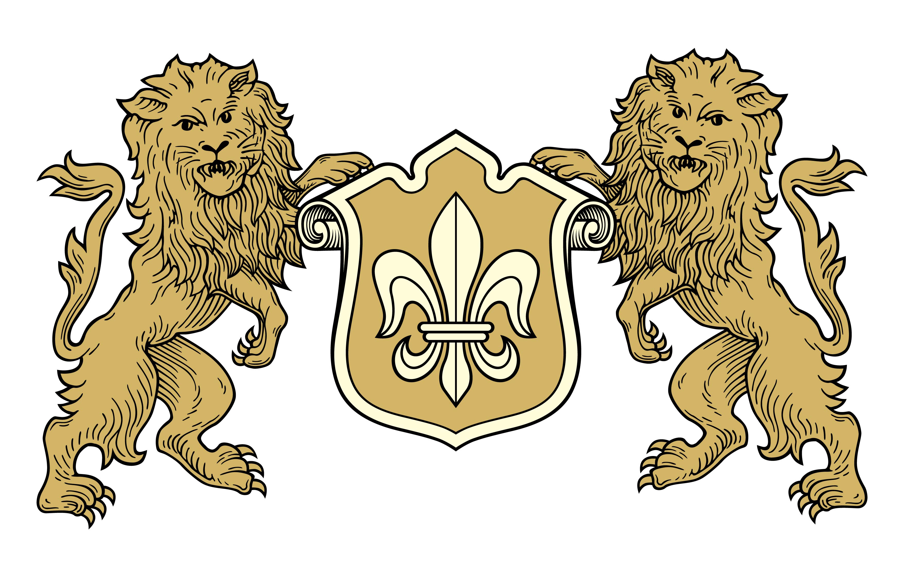 european heraldic template symmetric lions shield sketch