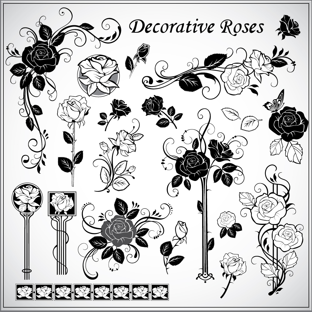 roses decor elements elegant black white vintage