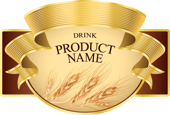 product label template elegant 3d ribbon wheat sketch