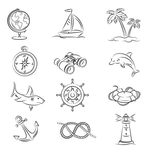 voyage design elements black white handdrawn symbols sketch