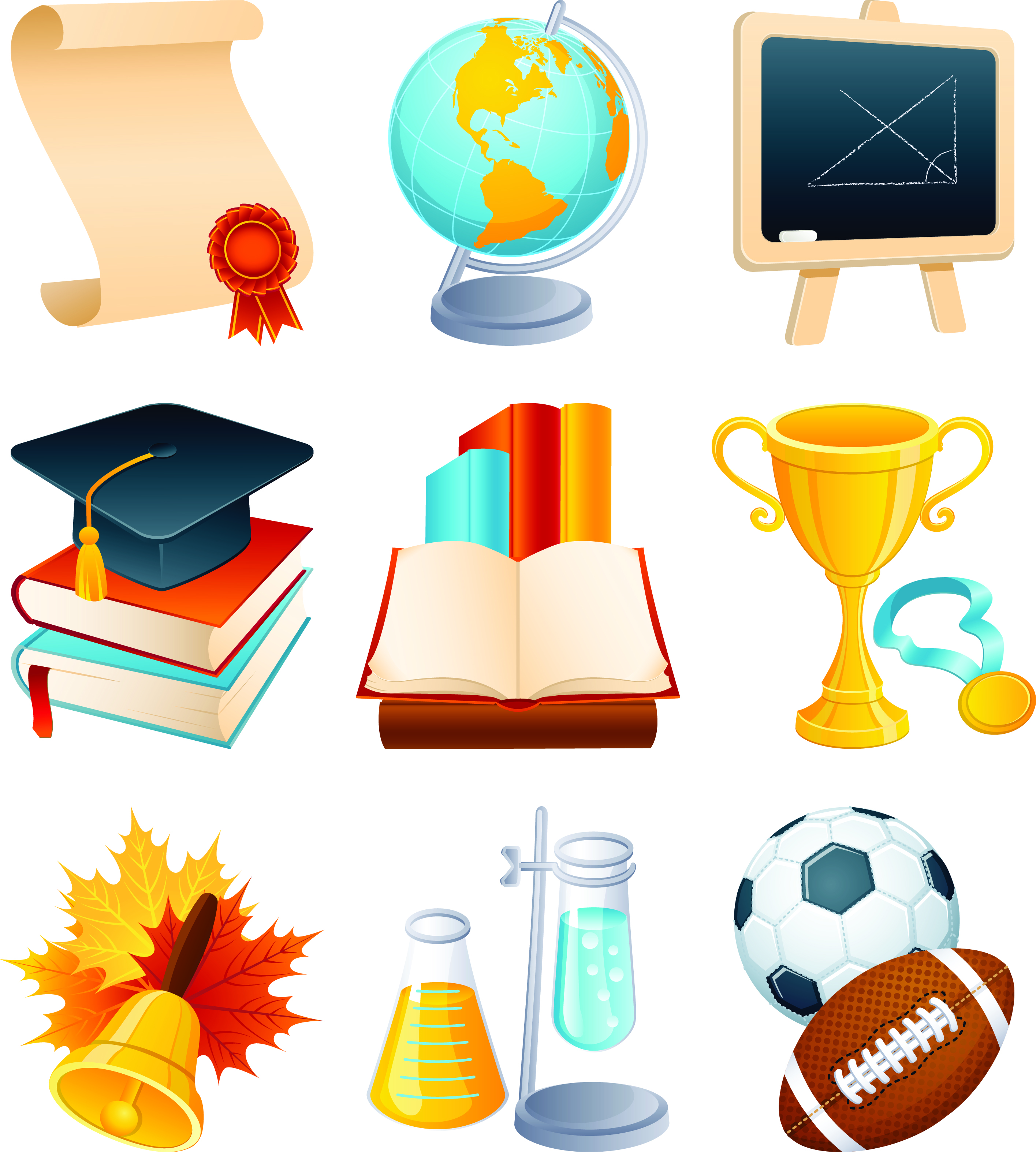 educational icons modern 3d symbols sketch