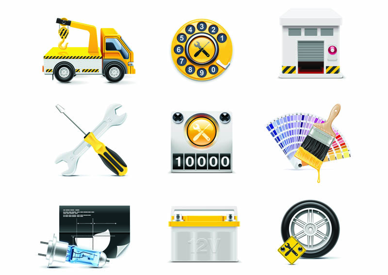 car services icons colored modern symbols realistic design