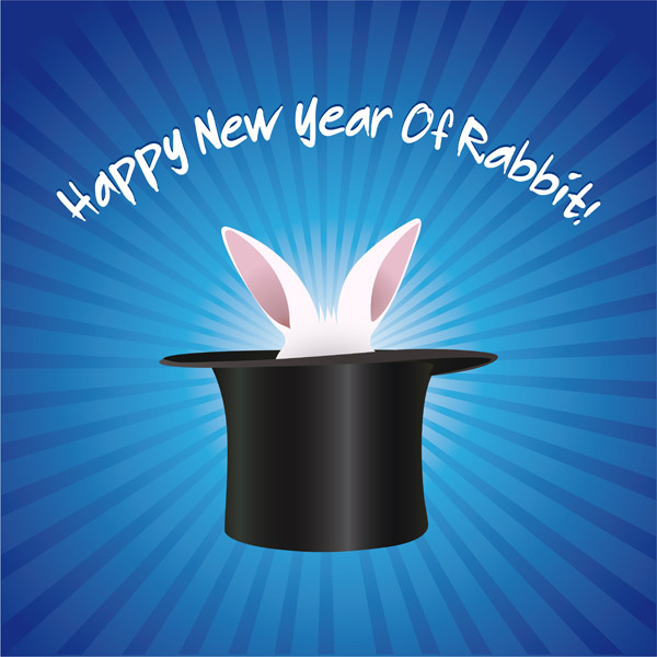 rabbit new year banner template magic hat icons