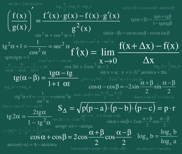 mathematics formulas background white texts green chalkboard decor