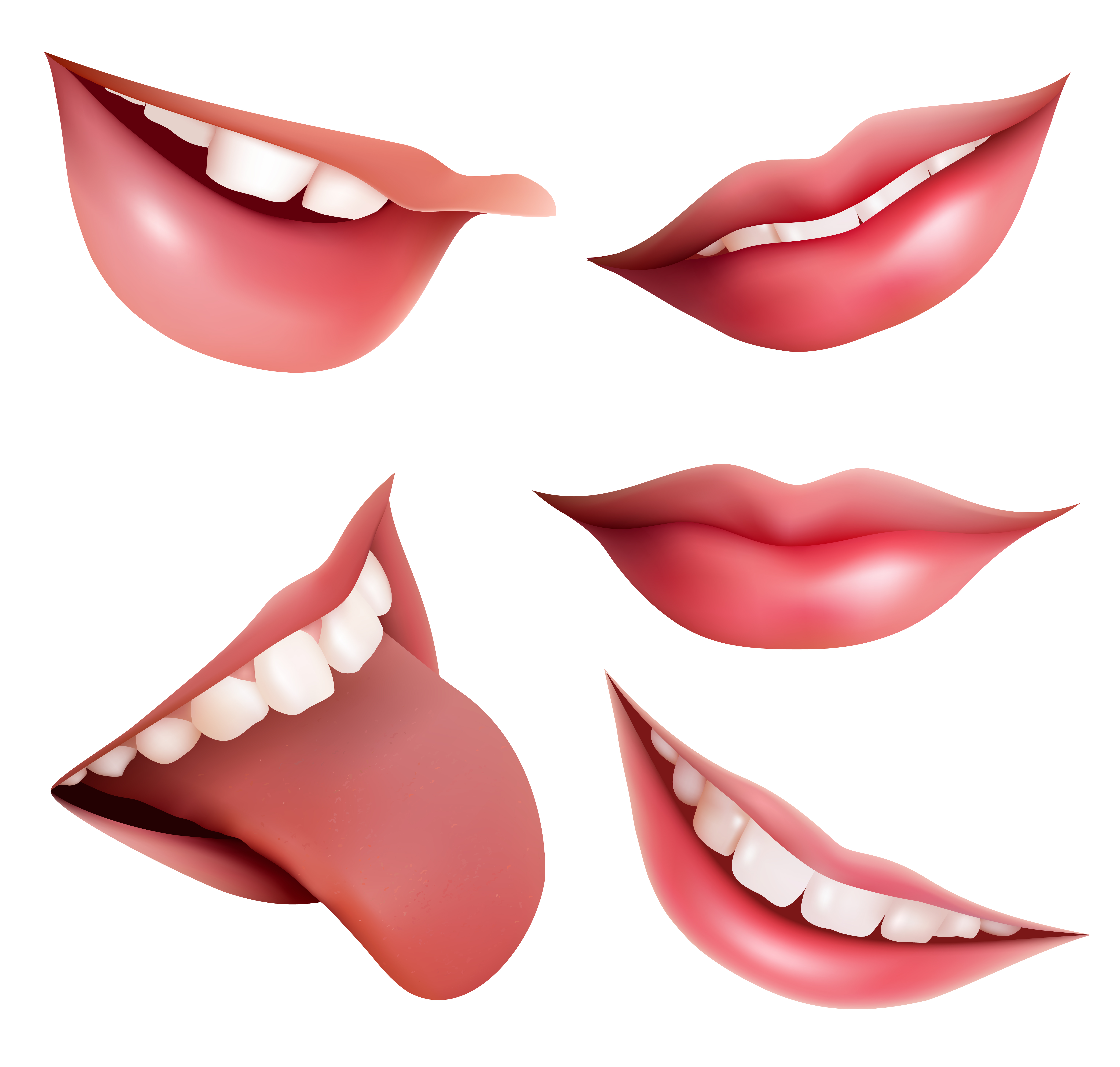 woman mouth icons colored closeup 3d design