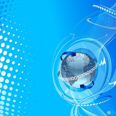 technology backdrop globe arrow icons 3d blue decor