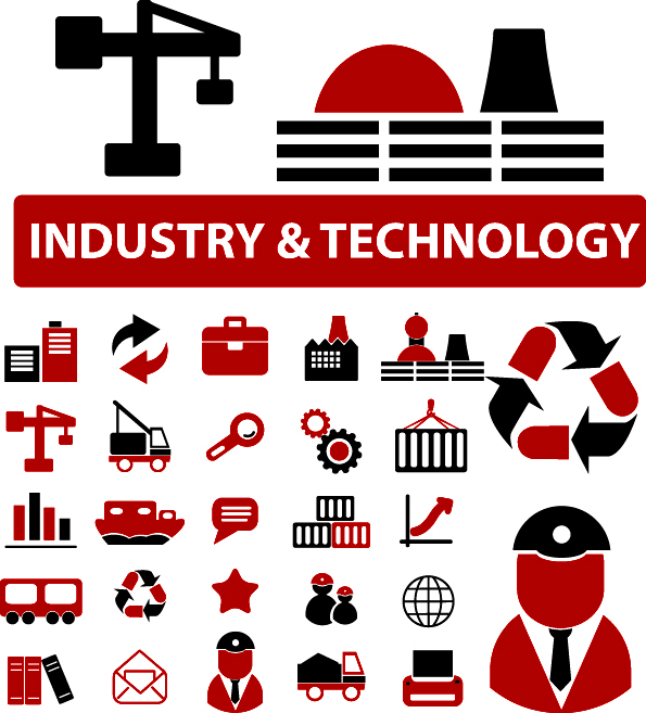 industrial signs icons collection colored flat sketch