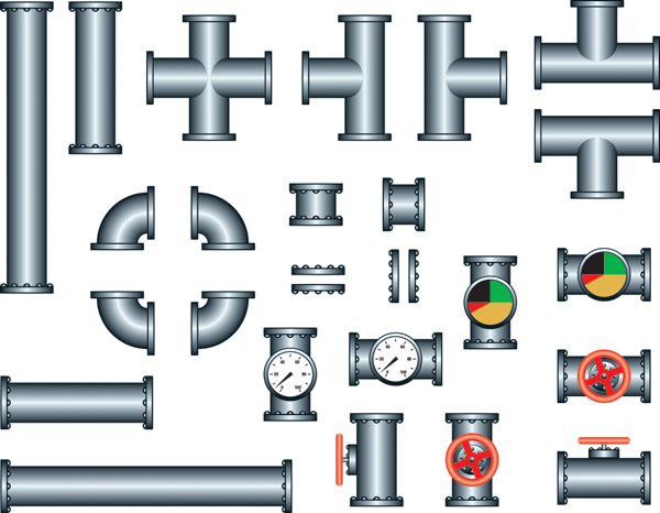 plumber design elements steel pipe gauge valve icons