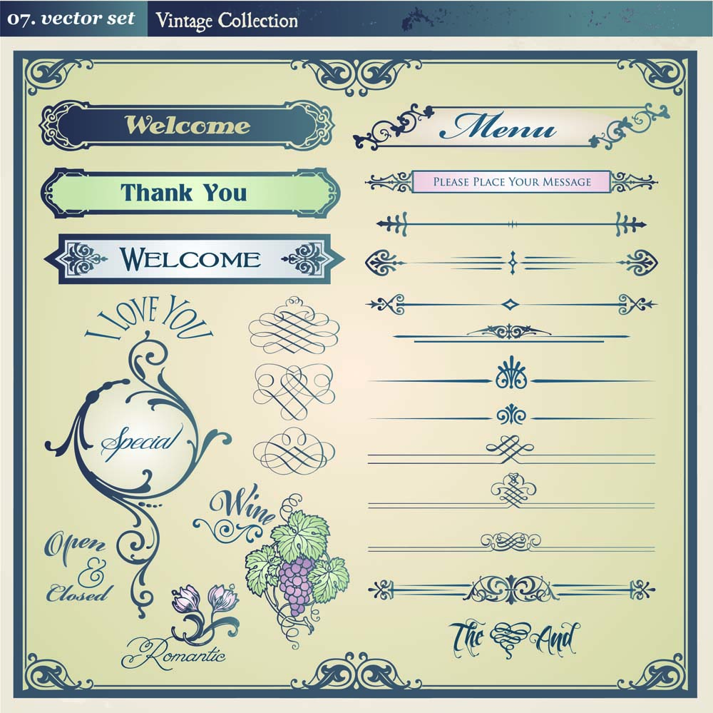 menu decor elements elegant european vintage design