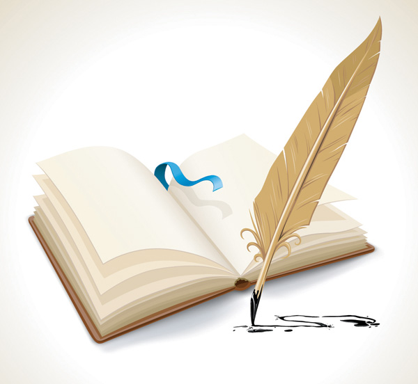 education background book feather pen icon 3d design