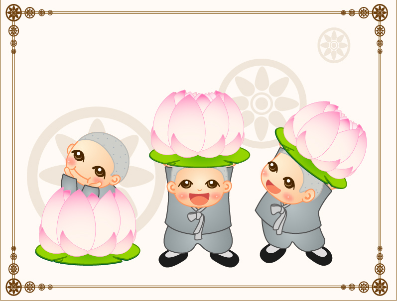 vector cute little monk with lotus