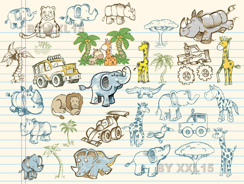 africa design elements animals vehicles sketch handdrawn design