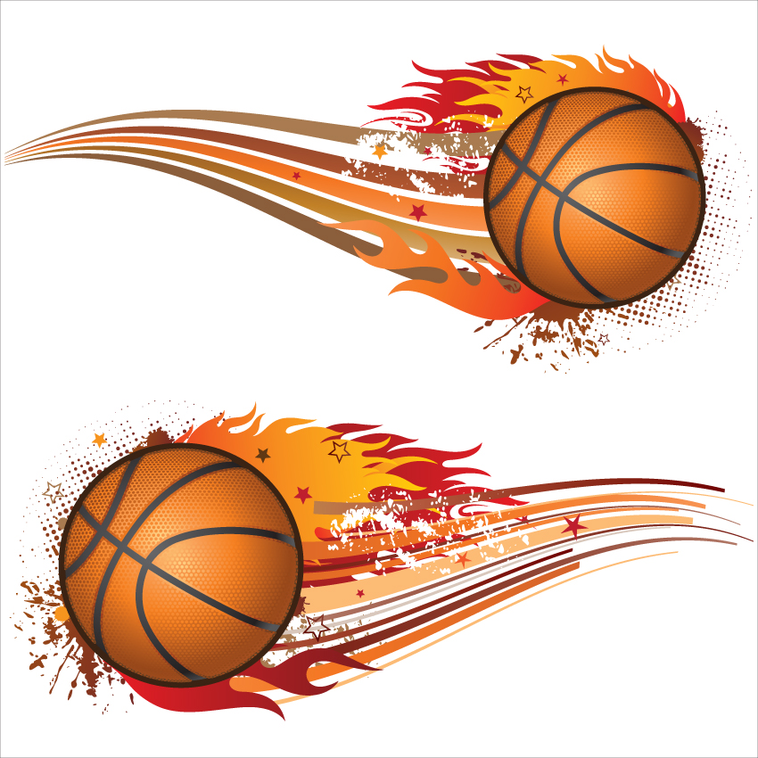 basket ball icons dynamic grunge design fire speed