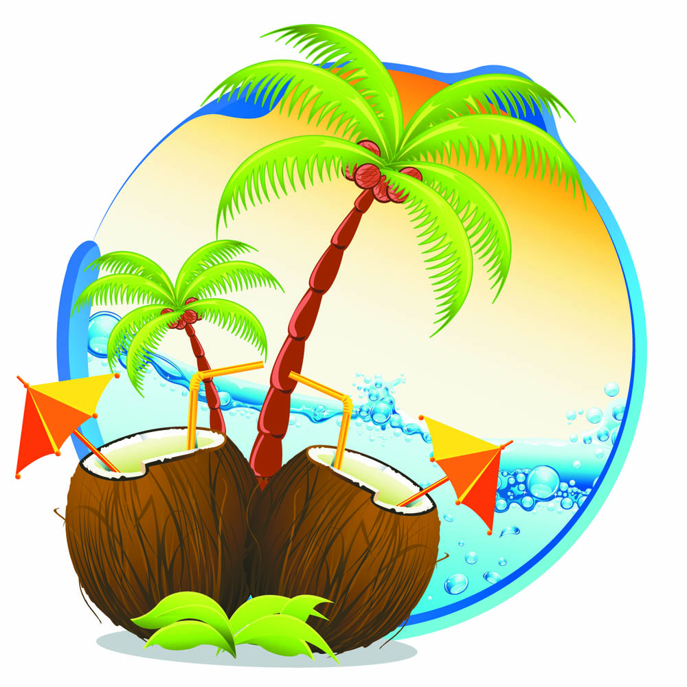 beach vacation background colorful modern coconut wave sketch