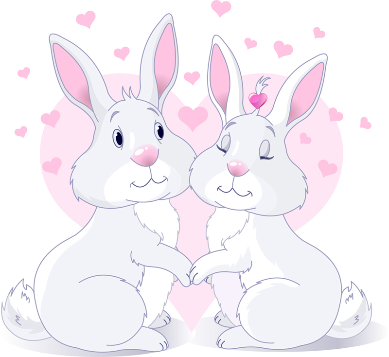 love background cute rabbit couple hearts decor