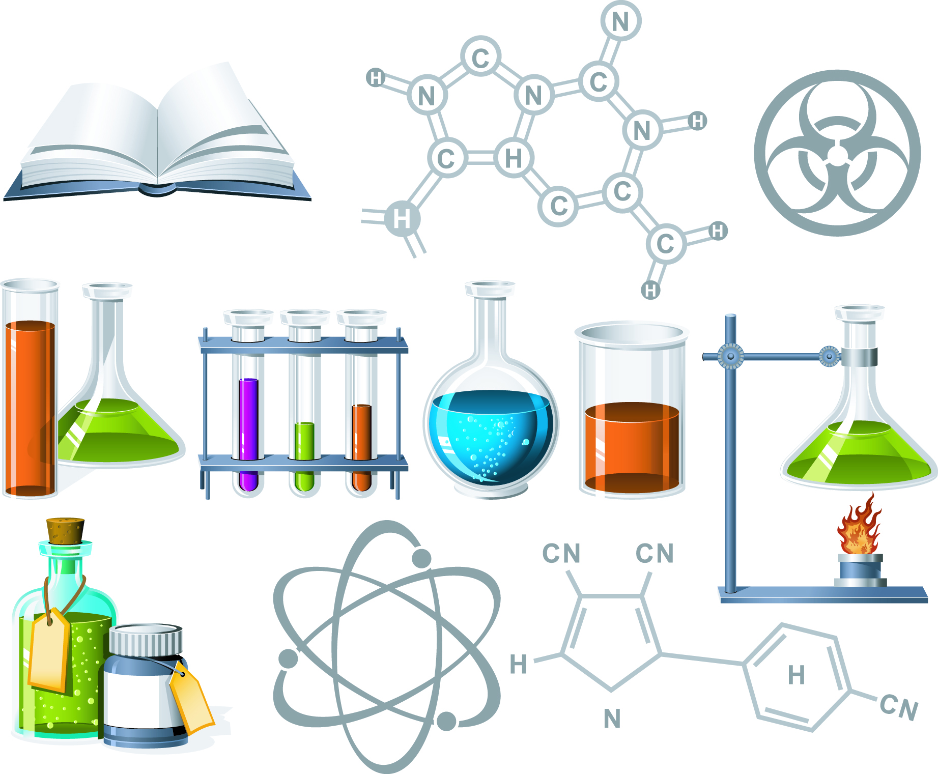 chemistry design elements glasswares book molecular icons