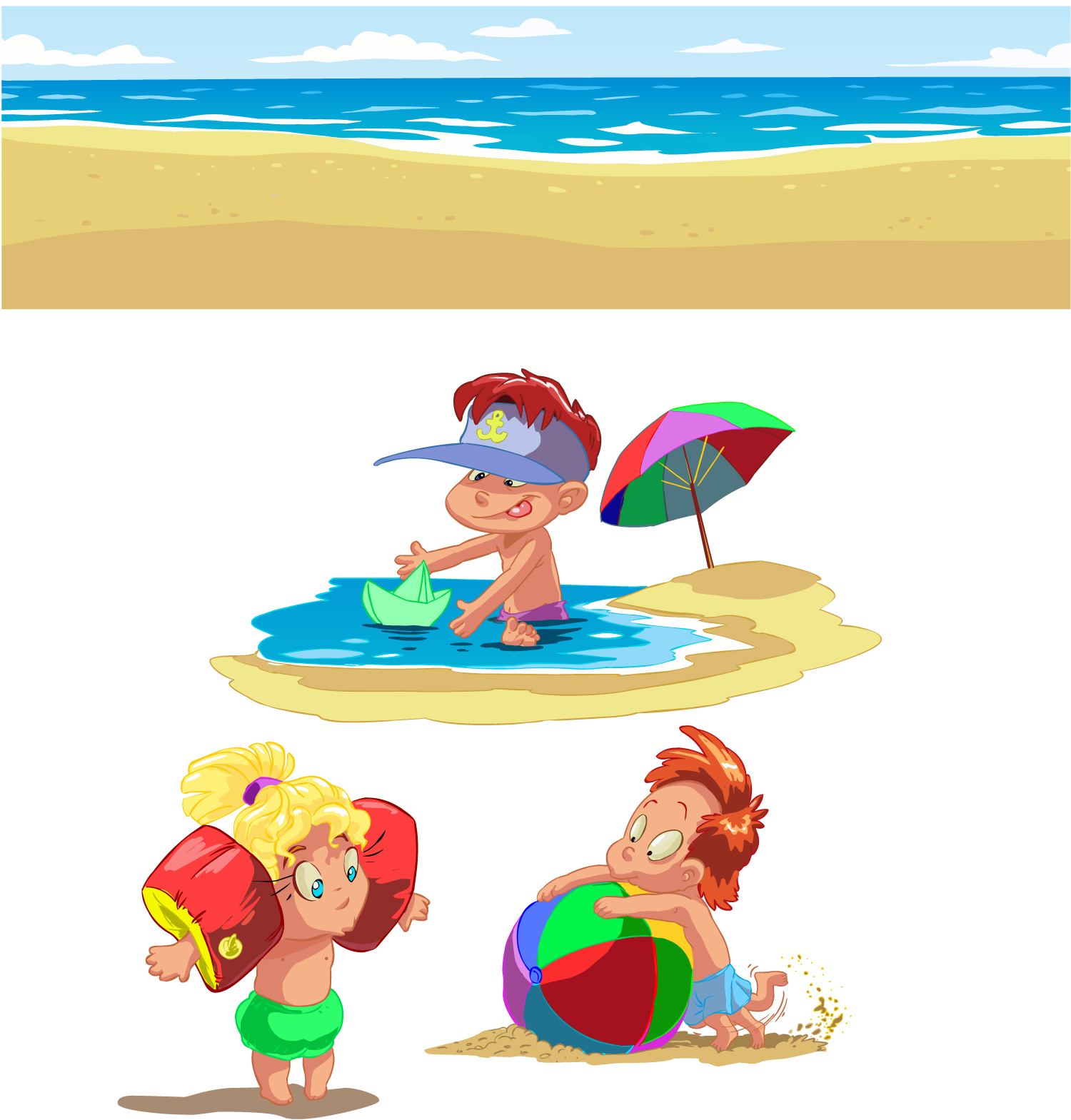 cartoon children summer beach vector