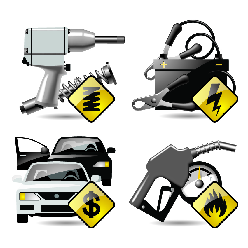 car accessories icons colored modern shiny design