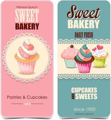 vintage pastries with cupcakes cards vector