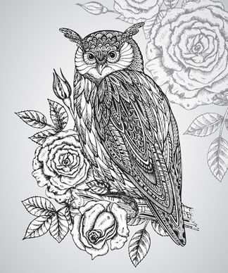 owl with ornament floral vector