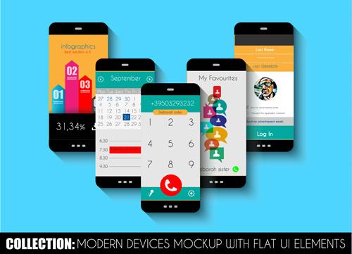 mobile devices mockup with flat ui elements vector