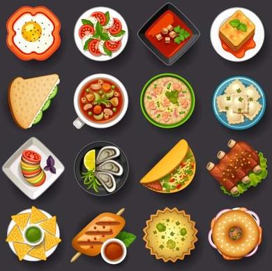 dofferemt food icons set vector