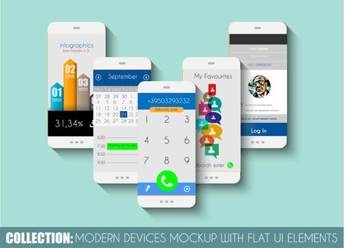 mobile devices mockup with flat ui elements vector