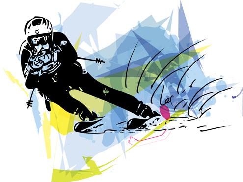 ski watercolor drawing vector