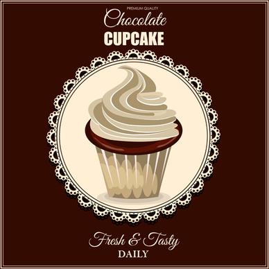 chocolate cupcake background with lace vector