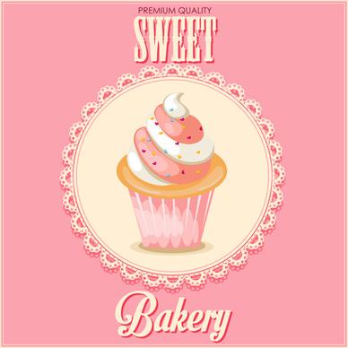 cupcake and sweet card with lace vector