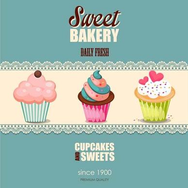 cupcake and sweet card with lace vector