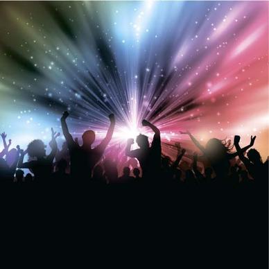 music party backgrounds with people silhouettes vectors